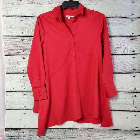 Chico's Tops - Chico’s Women’s 1.5 (US 10) Red Popover Tunic Blouse Asymmetrical Hem Stretch Co